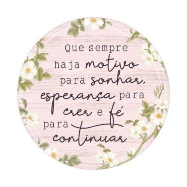 Imagem de Placa Decorativa Redonda Rosa 29 cm Frase Motivacional de Boas Vibraçõ