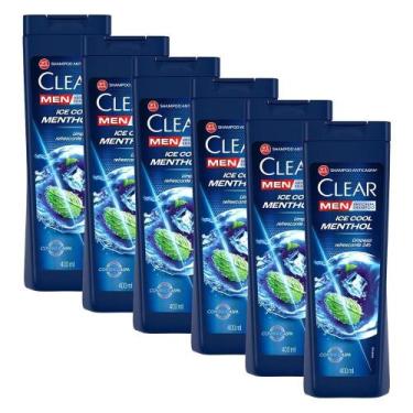 Imagem de Kit 6 Shampoos Clear Men Anticaspa Ice Cool Menthol 400ml