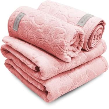 Imagem de Jogo de Toalhas Banhão Gigante Dohler Romance Coração Borboletas 100% Algodão Aveludada 4Pçs (Rosé)