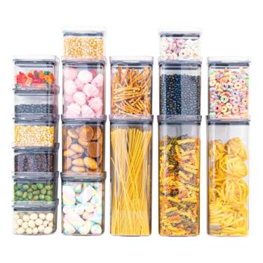 Imagem de Kit 17 Potes Herméticos Acrílico Quadrado Empilháveis, Tampa de Vedação Silicone, Porta Alimentos e Mantimentos, Armário Cozinha Despensa