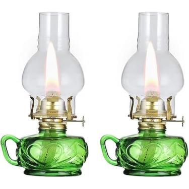 Imagem de Lâmpada De Kerosee Idoor Lâmpada De óleo De Vidro Decorativa Campig Picic Hurricae Lights Widproof Lâmpada De óleo De Lótus Com Ajustador De Chama, Green, 2 pack