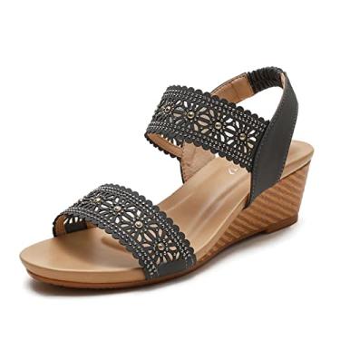 Imagem de Sandália feminina de cunha de verão, moda, respirável, plataforma de dedo aberto com tiras femininas, antiderrapante, verão, confortável, sandálias femininas(Grey,40 EU)