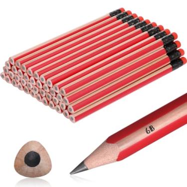 Imagem de Seajan 48 lápis jumbo 6B, refil de lápis grandes e espessos com aderência triangular de 17,8 cm com borracha para crianças iniciantes, pré-escolares, jardim de infância, escola, escritório, escrever