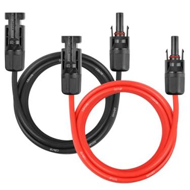 Imagem de Cabo de extensão de painel solar – Cabo solar de 10 AWG 3 m, fio fotovoltaico, calibre 10, com conector impermeável fêmea e macho para trailer, sistemas fotovoltaicos, casa, barco, carro (3 m vermelho