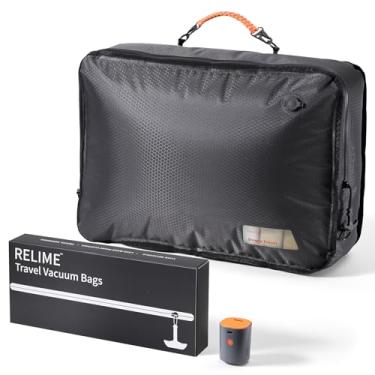 Imagem de Relime Sacos de vácuo da série Apex para bagagem de viagem com bomba sem fio, aberto a 180°, sacos de compressão reutilizáveis para bagagem despachada/despachada, cubo de embalagem de vedação a vácuo