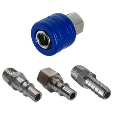 Imagem de Engate Rápido Azul Compressor 1 4 Npt Kit 4 Peças Conectores - BRAMAIS