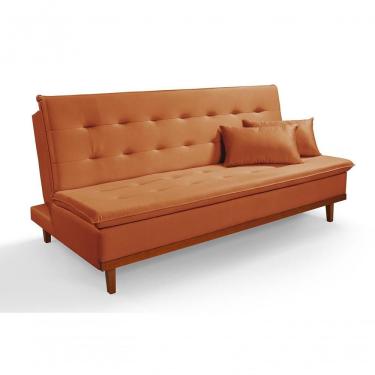 Imagem de Sofá Cama Reclinável Santorini Veludo Confortável Base De Madeira Terracota 174