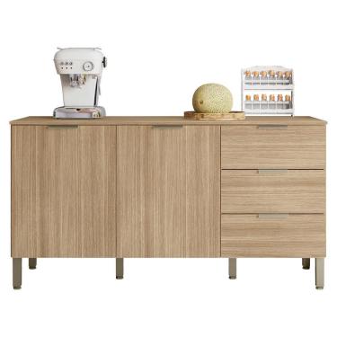 Imagem de Balcao Com Tampo 2 Portas 3 Gavetas 160 Cm Glam Ktp Freijo