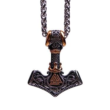 Imagem de LANGHONG Colar de martelo Thor Viking nórdico Mjolnir para homens joias talismã, 32X43, Aço inoxidável, Sem Pedra Preciosa