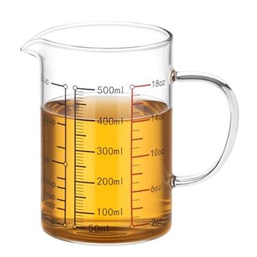 Imagem de QWORK Copo medidor de vidro de 473 ml com alça isolada, bico em forma de V, copo de medição, copo de medição precisa