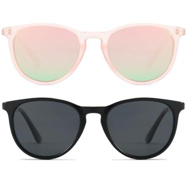 Imagem de PORADAY Óculos de sol infantis polarizados para meninas e meninos, 100% de proteção UV-400, adequado para crianças de 3 a 9 anos, Pacote com dois (espelhado rosa + armação preta/lente cinza), MM