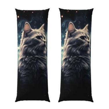 Imagem de Capa de travesseiro corporal com zíper oculto, fronha longa de microfibra macia e respirável para travesseiro corporal, capa de travesseiro de gato em uma nebulosa para presente de dormir 50 x 137 cm