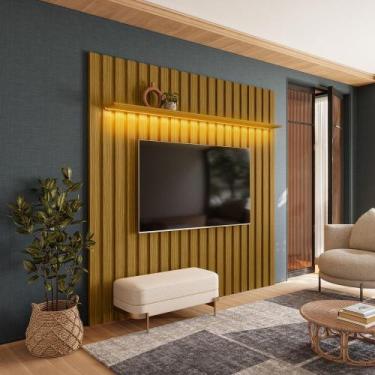 Imagem de Painel Ripado Com LED 177x218 p/ TV 70 Polegadas London Cedro - Olivar