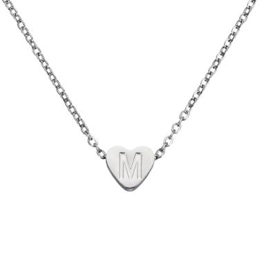 Imagem de PATIKIL Colar de coração com inicial para mulheres, banhado a ouro 18K, corrente de aço inoxidável delicada, nome personalizado, letra M, colares com pingente para mulheres, joias, presentes, tom