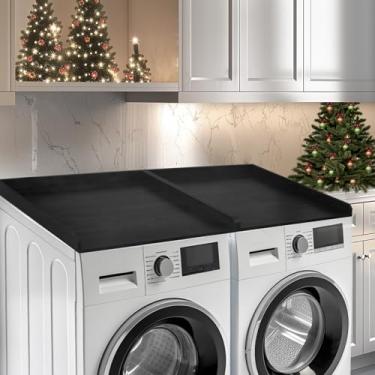 Imagem de Kosydown Basic Bancada de lavadora e secadora, bancada de lavanderia de madeira, conjunto de 2 prateleiras de armazenamento de secadora para organização de lavanderia (69,8 cm x 137,2 cm) (preto)