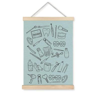 Imagem de ignytiger Decoração de escritório odontológico, pôster de arte de parede dental, ferramentas de dentista, impressões de arte de parede em tela azul para decoração de escritório de hospital, 30 x 40 cm