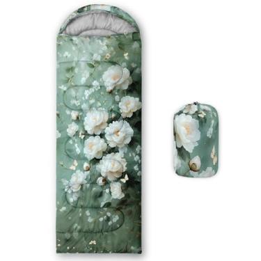 Imagem de Smell Sunshine Saco de dormir infantil para meninos e meninas, estampa de flores brancas, leve, quente, portátil, uso interno, impermeável, resistente ao clima frio, saco de dormir para acampamento e
