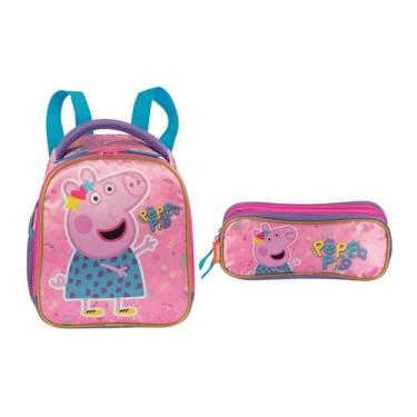 Imagem de Kit Lancheira Térmica Infantil Sestini + Estojo Peppa Dots, Rosa