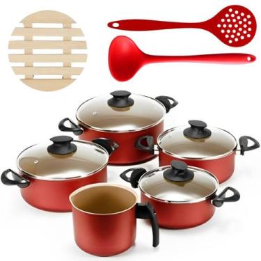 Imagem de Jogo De Panelas 05 Pçs + 05 Descansos + Concha + Escumadeira - Marcola