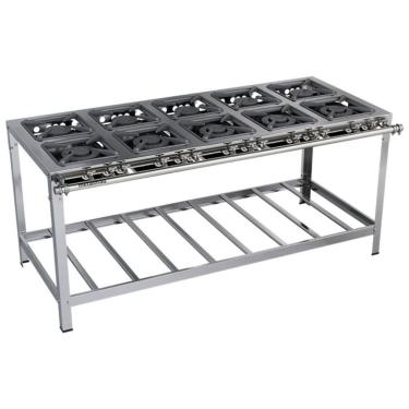 Imagem de Fogão Industrial Stori Premium 10 Bocas 30x30 M17 Aço Inox 430 Metalmaq Fogão Baixa Pressão