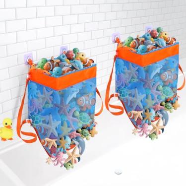 Imagem de Vodolo 2 peças 3 em 1 bolsa de armazenamento de brinquedos de banho, de malha de grande capacidade, suporte de rede de brinquedos para banheira, chuveiro, banheiro, piscina, ao ar livre, acessórios de