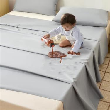 Imagem de Lençol de cama à prova d'água, protetor de móveis, lençol de cima, tamanho Queen, camada dupla, tecido TPU absorvente, respirável, protetor de colchão para incontinência, protetor de xixi para colchão