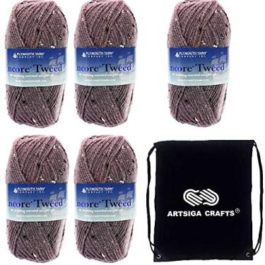 Imagem de Plymouth Yarn Para Tricô Encore Tweed Penteado Uva Jam T461, 5 novelos (mesmo Dyelot, Total: 500 g, 1000 jardas), peso médio nº 4, 75% mistura de acrílico/25% lã, com bolsa de projeto