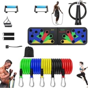 Imagem de Prancha Flexão Peitoral Braço Costas Ombro Tríceps Com Corda e 11peças Elasticas Completa Treinamento Musculação Academia Em casa