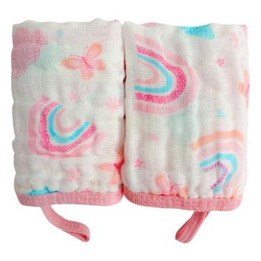 Imagem de Kit 2 Toalhas Pano de Boca Bebe Soft de Algodão  Menina Enxoval Com Prendedor de Chupeta