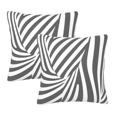 Imagem de Oplp Conjunto de 2 capas de almofada de pele de animal listradas zebra com linhas brancas geométricas pretas e brancas, capa quadrada para decoração de casa para quarto sofá cadeira 45,72 cm x 45,72