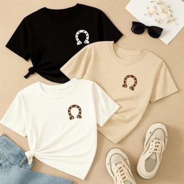 Imagem de Kit com 3 Camisetas Estampadas Ferradura Modinha Country Cavalo Peão R