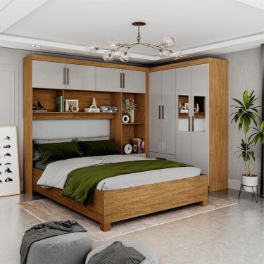 Imagem de Guarda-Roupa Casal Modulado 4 Portas com Cama Hercules 4 Portas 4 Gavetas com Espelho