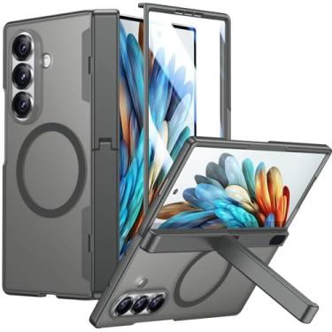 Imagem de Temdan Capa magnética para Samsung Galaxy Z Fold 7, [compatível com MagSafe] [Protetor de tela HD integrado e suporte invisível] [Proteção de dobradiça] Capa de celular fosca translúcida à prova de