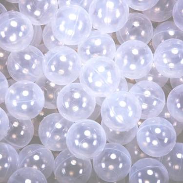 Imagem de GUESVOT Bolas grandes de 6 cm – Bolas de plástico à prova de esmagamento para poço de bolas, pacote com 50 peças, conjunto para crianças pequenas com bolsa de armazenamento reutilizável (transparente)