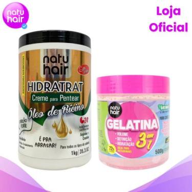 Imagem de kit Creme Para Pentear Óleo de Rícino + Gelatina 3 em 1 500g - Natuhai