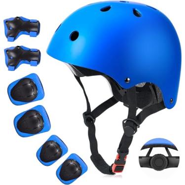 Imagem de Conjunto de capacete de bicicleta infantil, certificado CPSC com joelheiras, cotoveleiras, protetores de pulso, capacete ajustável para idades de 3 a 5 a 8 a 15 anos, crianças e jovens, skate de