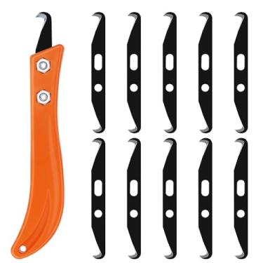Imagem de Syocsek 10 facas de lâmina de gancho de clube com alça, kit de ferramentas de remoção de aderência de golfe de ponta dupla de 8 cm com caixa de plástico, lâminas de gancho DIY para reagarrar o taco de