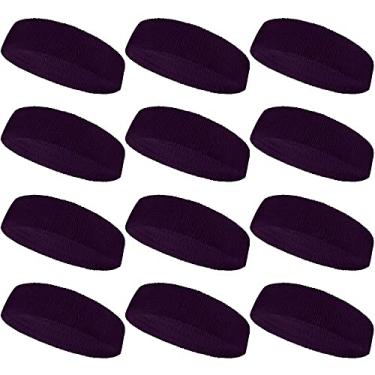 Imagem de COUVER Faixa de cabelo esportiva com absorção de umidade, tecido felpudo de algodão atlético, faixa de suor para tênis, basquete, corrida, academia, malhar para homens e mulheres, pacotes múltiplos