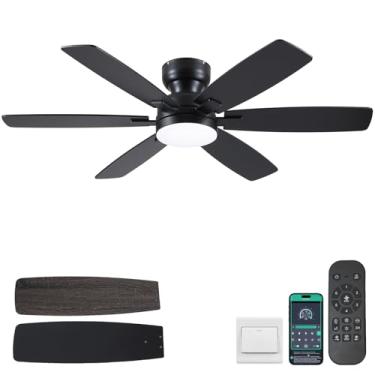 Imagem de Kviflon Ventiladores de teto de 132 cm com luzes, ventilador de teto de baixo perfil com luz e controle remoto/aplicativo, ventilador de teto embutido com 6 pás reversíveis, 3CCT, regulável, motor