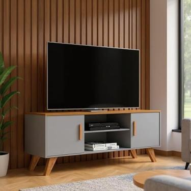 Imagem de Rack Para Sala de Estar, Estante para TV Moderno Com Prateleiras Rebeca para até 50 Polegadas (Cinza)