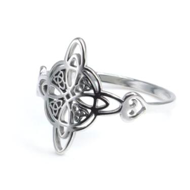 Imagem de YILUOCD Anel de nó de bruxa para mulheres, aço inoxidável, em forma de coração, bruxaria, celta, amuleto, geométrico, quaternário, celta, joia vintage, presente, Metal, Envoltório