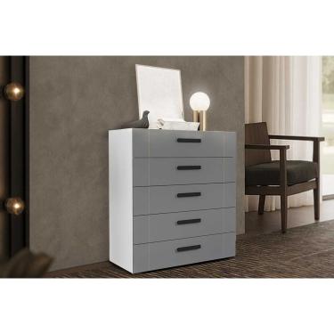 Imagem de Cômoda Solteiro Lisboa c/ 5 Gavetas Branco/Cinza - Politorno