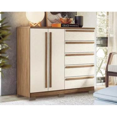 Imagem de Cômoda Casal Málaga Gold 2 Portas e 5 Gavetas c/ Pés jatoba/Areia - Santos Andirá