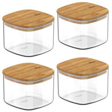 Imagem de 4x Pote Hermetico Cozinha 450ml OU Keep com Tampa de Bambu