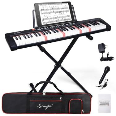 Imagem de Lexington Teclado de piano com 61 teclas, conjunto completo de teclado de piano eletrônico para iniciantes e adultos, teclado de música portátil com teclas iluminadas, modos de ensino, suporte, estojo