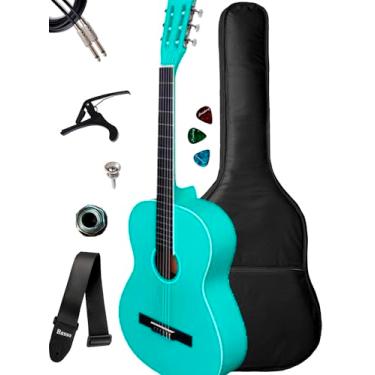 Imagem de Violão Elétrico Giannini Canhoto N14 + Capa Luxo Acessórios (Turquoise Blue Satin)