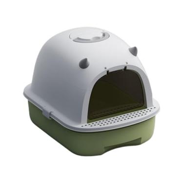 Imagem de Caixa de areia para gatos pequena panela de areia totalmente fechada gaveta bandeja de areia para gatos com tampa anti-vazamento e inodoro, fácil de instalar e limpar caixa de areia (verde)