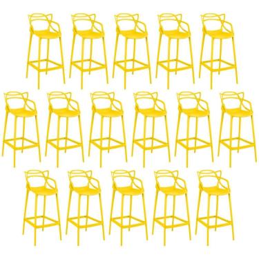 Imagem de Kit 16 Banquetas Allegra Com Encosto Design Cozinha/bancada - Amarelo