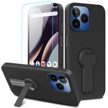 Imagem de Compatível com BLU G54 BLU Bold K10 capa de telefone com protetor de tela, rotação de 360° dobrável suporte oculto silicone TPU Slim Fit capa protetora para BLU Bold K10 / BLU G54 - preta