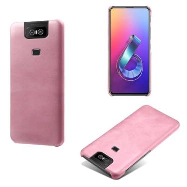 Imagem de Capa para Asus ZenFone 6 ZS630KL,Proteção contra quedas,Casca de volta de cor sólida simples,Design de couro de imitação de plástico-Pink